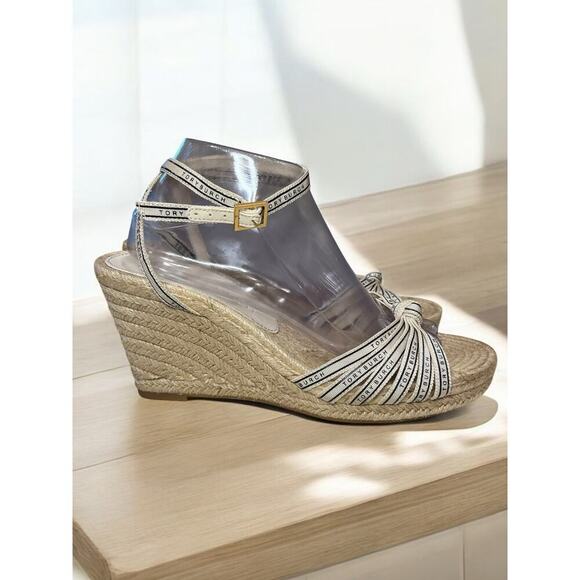 Tory Burch Ribbon Wedge Espadrille 90MM Size 9.5M - Picture 2 of 10
